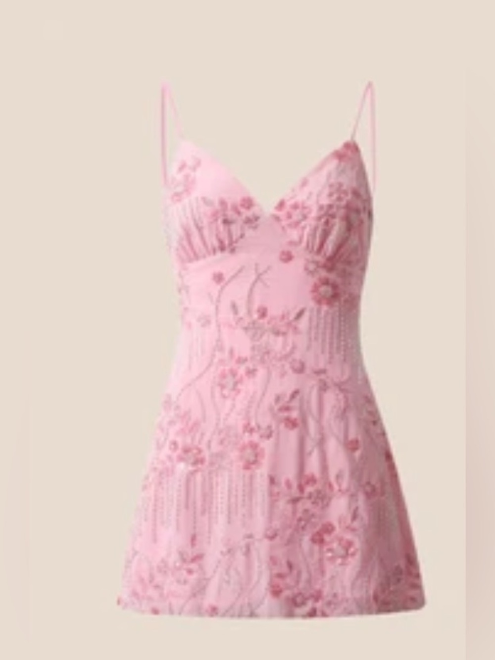 Pink Floral Beaded Hoco Dress - Women's